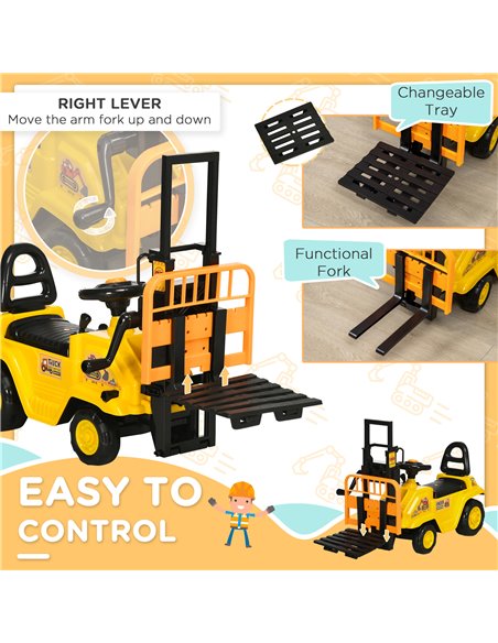 HOMCOM Kids Ride on Forklift Truck with Fork and Tray, Ride on Tractor with Under Seat Storage, Treaded Wheels, No Power Design, - pic 6583 | FastDaddyshop