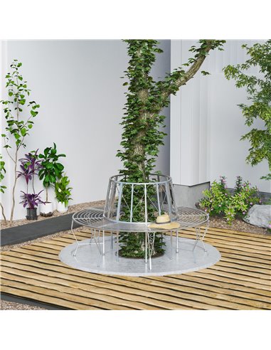 Outsunny Outdoor Garden Metal Round Tree Bench Seat Diameter 160cm Height 90cm Silver 84B-123