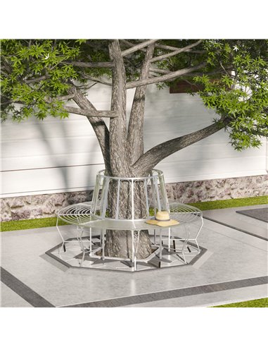 Outsunny Outdoor Garden Metal Round Tree Bench Seat Diameter 160cm Height 90cm Silver 84B-123