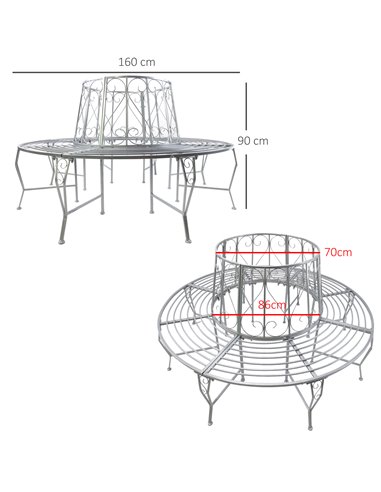Outsunny Outdoor Garden Metal Round Tree Bench Seat Diameter 160cm Height 90cm Silver 84B-123