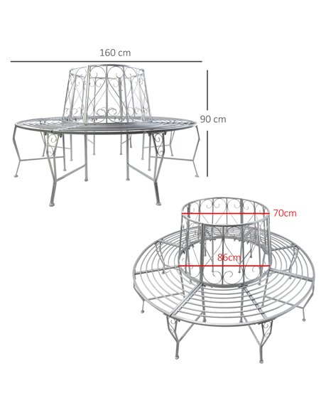 Outsunny Outdoor Garden Metal Round Tree Bench Seat Diameter 160cm Height 90cm Silver 84B-123 - pic 65845 | FastDaddyshop
