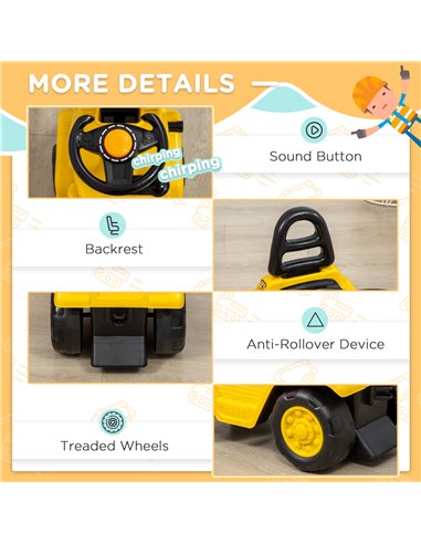 HOMCOM Kids Ride on Forklift Truck with Fork and Tray, Ride on Tractor with Under Seat Storage, Treaded Wheels, No Power Design,