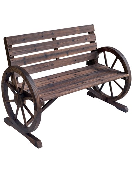 Outsunny 2 Seater Garden Bench with Wooden Cart Wagon Wheel Rustic High Back Brown 84B-183 - pic 65851 | FastDaddyshop