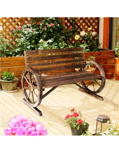 Outsunny 2 Seater Garden Bench with Wooden Cart Wagon Wheel Rustic High Back Brown 84B-183