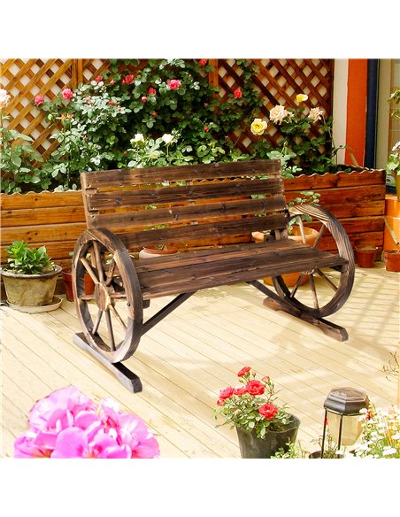 Outsunny 2 Seater Garden Bench with Wooden Cart Wagon Wheel Rustic High Back Brown 84B-183 - pic 65852 | FastDaddyshop