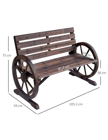 Outsunny 2 Seater Garden Bench with Wooden Cart Wagon Wheel Rustic High Back Brown 84B-183