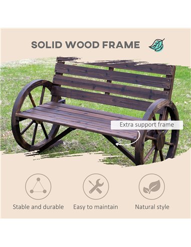 Outsunny 2 Seater Garden Bench with Wooden Cart Wagon Wheel Rustic High Back Brown 84B-183