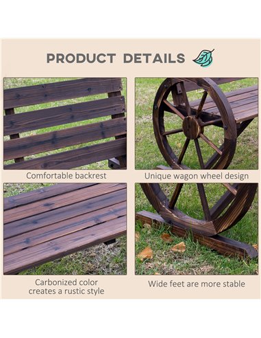 Outsunny 2 Seater Garden Bench with Wooden Cart Wagon Wheel Rustic High Back Brown 84B-183