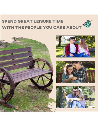 Outsunny 2 Seater Garden Bench with Wooden Cart Wagon Wheel Rustic High Back Brown 84B-183