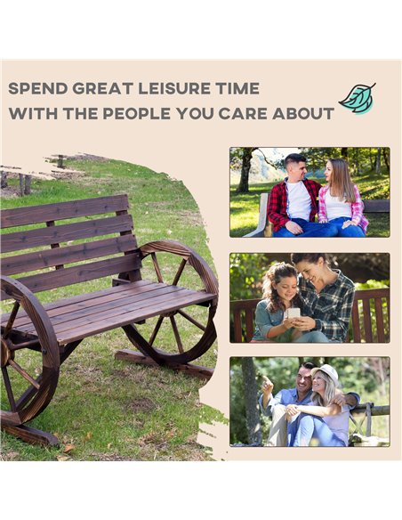 Outsunny 2 Seater Garden Bench with Wooden Cart Wagon Wheel Rustic High Back Brown 84B-183 - pic 65857 | FastDaddyshop