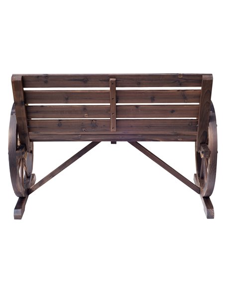 Outsunny 2 Seater Garden Bench with Wooden Cart Wagon Wheel Rustic High Back Brown 84B-183 - pic 65858 | FastDaddyshop