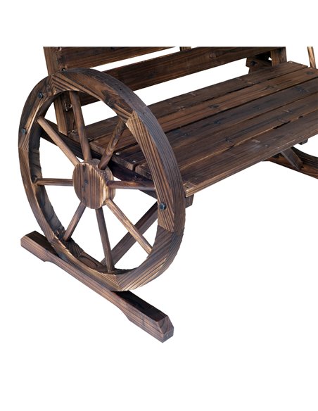 Outsunny 2 Seater Garden Bench with Wooden Cart Wagon Wheel Rustic High Back Brown 84B-183 - pic 65859 | FastDaddyshop