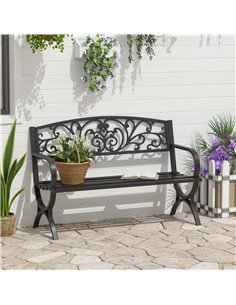 Outsunny 2-Seater Metal Garden Bench, Durable Outdoor Loveseat for Park or Porch, Elegant Design, Black 84B-009 2