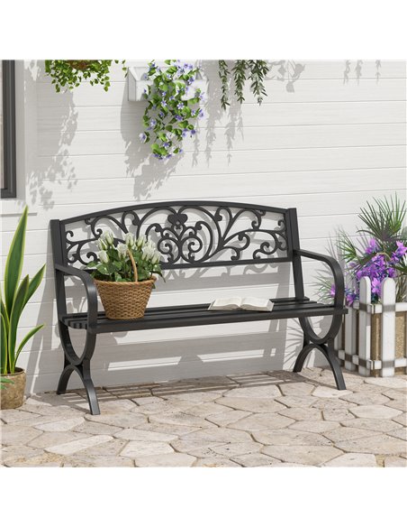 Outsunny 2-Seater Metal Garden Bench, Durable Outdoor Loveseat for Park or Porch, Elegant Design, Black 84B-009 - pic 65861 | FastDaddyshop