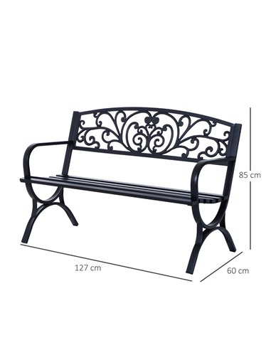Outsunny 2-Seater Metal Garden Bench, Durable Outdoor Loveseat for Park or Porch, Elegant Design, Black 84B-009