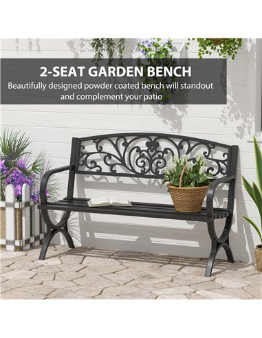 Outsunny 2-Seater Metal Garden Bench, Durable Outdoor Loveseat for Park or Porch, Elegant Design, Black 84B-009