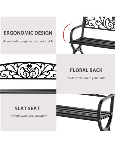 Outsunny 2-Seater Metal Garden Bench, Durable Outdoor Loveseat for Park or Porch, Elegant Design, Black 84B-009