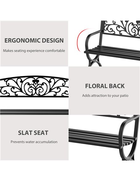 Outsunny 2-Seater Metal Garden Bench, Durable Outdoor Loveseat for Park or Porch, Elegant Design, Black 84B-009 - pic 65864 | FastDaddyshop