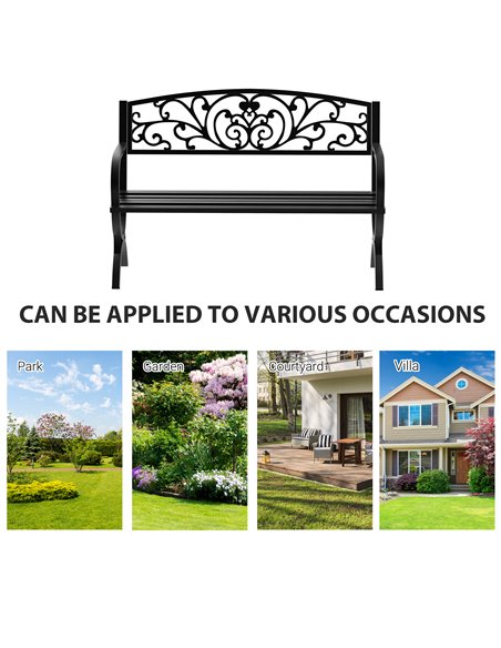 Outsunny 2-Seater Metal Garden Bench, Durable Outdoor Loveseat for Park or Porch, Elegant Design, Black 84B-009 - pic 65865 | FastDaddyshop