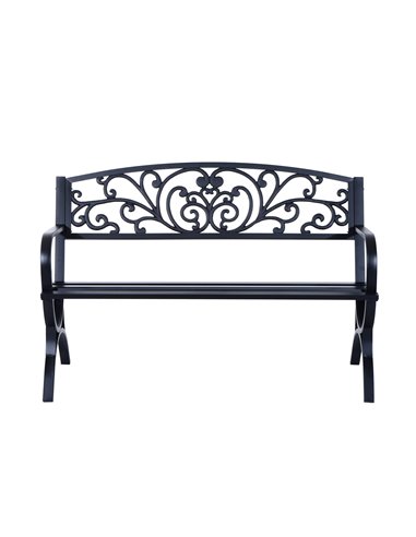 Outsunny 2-Seater Metal Garden Bench, Durable Outdoor Loveseat for Park or Porch, Elegant Design, Black 84B-009