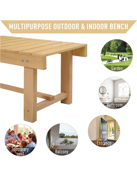 Outsunny 2-seater Outdoor Indoor Garden Wooden Bench Patio Loveseat Fir 110L x 38W x 35H cm Natural 84B-362 - pic 65882 | FastDaddyshop