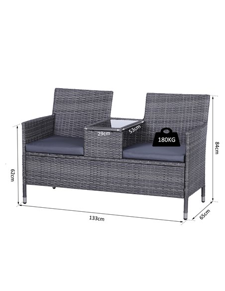 Outsunny Garden Rattan 2 Seater Companion Seat Wicker Love Seat Weave Partner Bench with Cushions Patio Outdoor Furniture - Grey - pic 65889 | FastDaddyshop