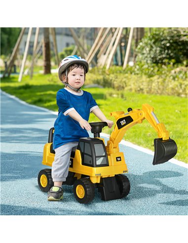 HOMCOM Licensed CAT Kids Ride on Digger Excavator with Manual Bucket, Toddler Pretend Construction Play Toy with Horn Under Seat