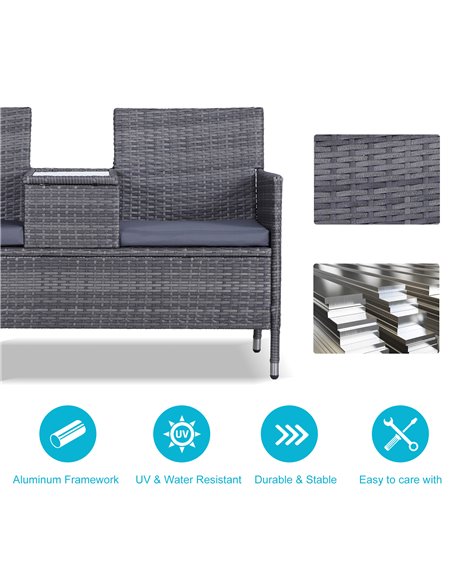 Outsunny Garden Rattan 2 Seater Companion Seat Wicker Love Seat Weave Partner Bench with Cushions Patio Outdoor Furniture - Grey - pic 65892 | FastDaddyshop