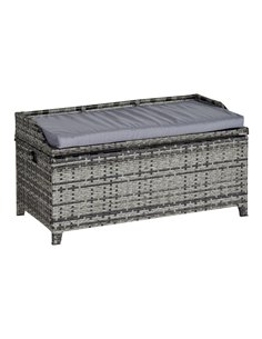 Outsunny Patio PE Rattan Wicker Storage Basket Box Bench Seat Furniture w/ Cushion Mixed Grey 841-153V70