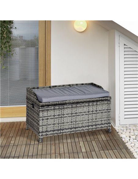 Outsunny Patio PE Rattan Wicker Storage Basket Box Bench Seat Furniture w/ Cushion Mixed Grey 841-153V70 - pic 65897 | FastDaddyshop