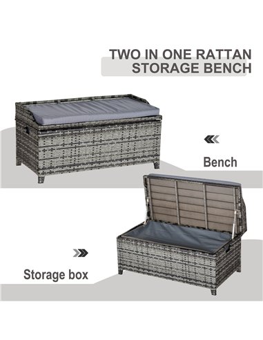 Outsunny Patio PE Rattan Wicker Storage Basket Box Bench Seat Furniture w/ Cushion Mixed Grey 841-153V70