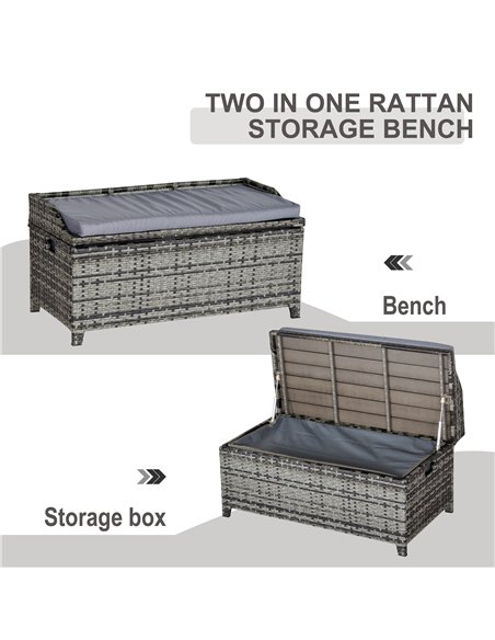 Outsunny Patio PE Rattan Wicker Storage Basket Box Bench Seat Furniture w/ Cushion Mixed Grey 841-153V70 - pic 65899 | FastDaddyshop