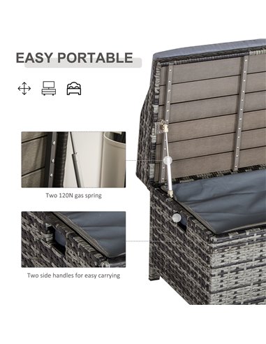 Outsunny Patio PE Rattan Wicker Storage Basket Box Bench Seat Furniture w/ Cushion Mixed Grey 841-153V70
