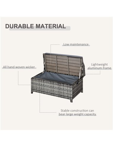 Outsunny Patio PE Rattan Wicker Storage Basket Box Bench Seat Furniture w/ Cushion Mixed Grey 841-153V70