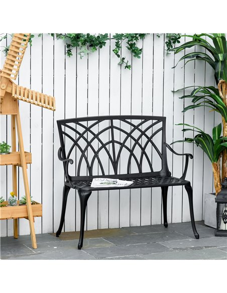 Outsunny 2-Seater Aluminium Garden Bench Loveseat Outdoor Furniture w/ Decorative Backrest & Ergonomic Armrest for Patio Terrace - pic 65906 | FastDaddyshop
