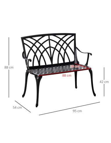Outsunny 2-Seater Aluminium Garden Bench Loveseat Outdoor Furniture w/ Decorative Backrest & Ergonomic Armrest for Patio Terrace