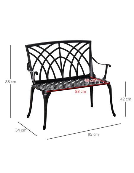 Outsunny 2-Seater Aluminium Garden Bench Loveseat Outdoor Furniture w/ Decorative Backrest & Ergonomic Armrest for Patio Terrace - pic 65907 | FastDaddyshop