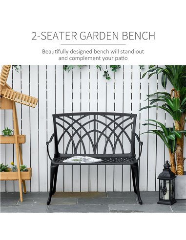 Outsunny 2-Seater Aluminium Garden Bench Loveseat Outdoor Furniture w/ Decorative Backrest & Ergonomic Armrest for Patio Terrace