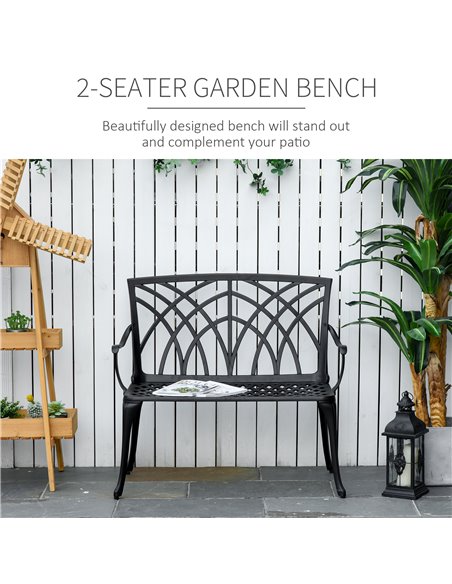 Outsunny 2-Seater Aluminium Garden Bench Loveseat Outdoor Furniture w/ Decorative Backrest & Ergonomic Armrest for Patio Terrace - pic 65908 | FastDaddyshop