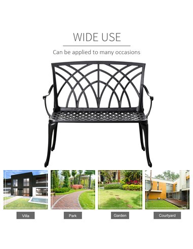 Outsunny 2-Seater Aluminium Garden Bench Loveseat Outdoor Furniture w/ Decorative Backrest & Ergonomic Armrest for Patio Terrace