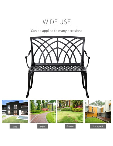 Outsunny 2-Seater Aluminium Garden Bench Loveseat Outdoor Furniture w/ Decorative Backrest & Ergonomic Armrest for Patio Terrace - pic 65910 | FastDaddyshop