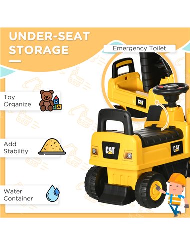 HOMCOM Licensed CAT Kids Ride on Digger Excavator with Manual Bucket, Toddler Pretend Construction Play Toy with Horn Under Seat