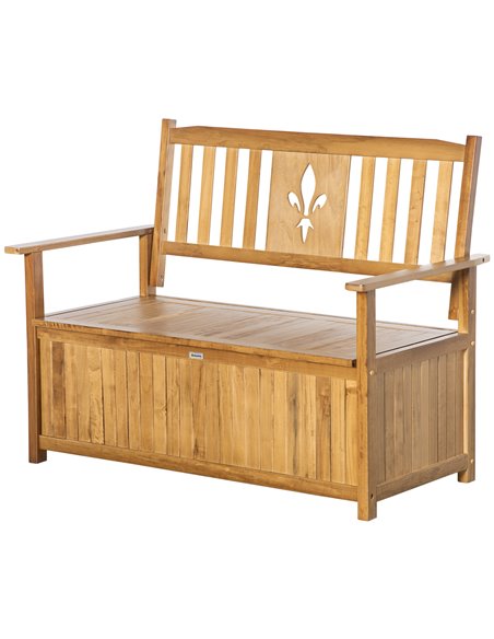 Outsunny 2 Seater Wood Garden Storage Bench, Outdoor Storage Box, Patio Seating Furniture, 125 x 68.5 x 97cm, Natural 84B-740ND - pic 65932 | FastDaddyshop