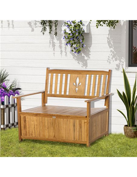 Outsunny 2 Seater Wood Garden Storage Bench, Outdoor Storage Box, Patio Seating Furniture, 125 x 68.5 x 97cm, Natural 84B-740ND - pic 65933 | FastDaddyshop