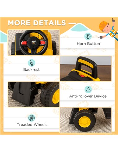 HOMCOM Licensed CAT Kids Ride on Digger Excavator with Manual Bucket, Toddler Pretend Construction Play Toy with Horn Under Seat