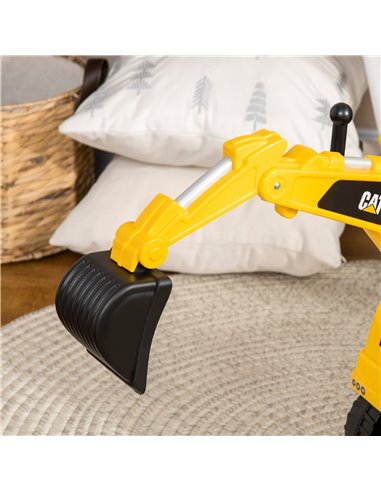 HOMCOM Licensed CAT Kids Ride on Digger Excavator with Manual Bucket, Toddler Pretend Construction Play Toy with Horn Under Seat