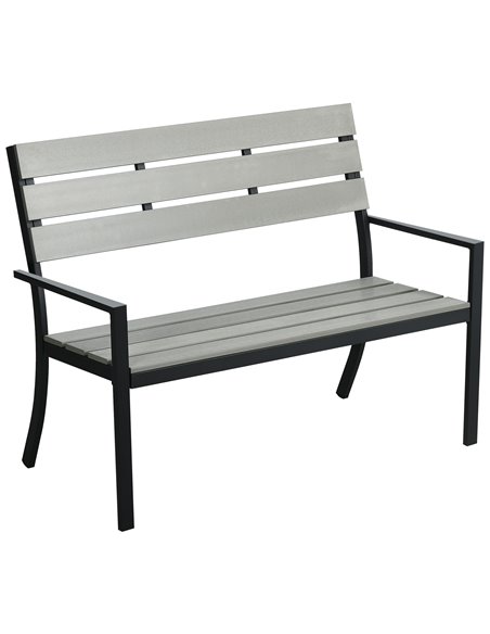 Outsunny 2 Seater Garden Bench, Slatted Outdoor Bench with Steel Frame, Garden Loveseat, 122 x 65 x 92 cm, Grey 84G-054V00GY - pic 65959 | FastDaddyshop