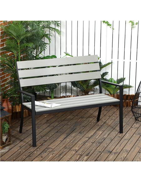 Outsunny 2 Seater Garden Bench, Slatted Outdoor Bench with Steel Frame, Garden Loveseat, 122 x 65 x 92 cm, Grey 84G-054V00GY - pic 65960 | FastDaddyshop