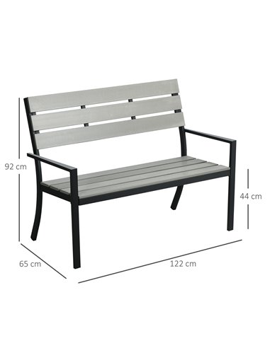 Outsunny 2 Seater Garden Bench, Slatted Outdoor Bench with Steel Frame, Garden Loveseat, 122 x 65 x 92 cm, Grey 84G-054V00GY