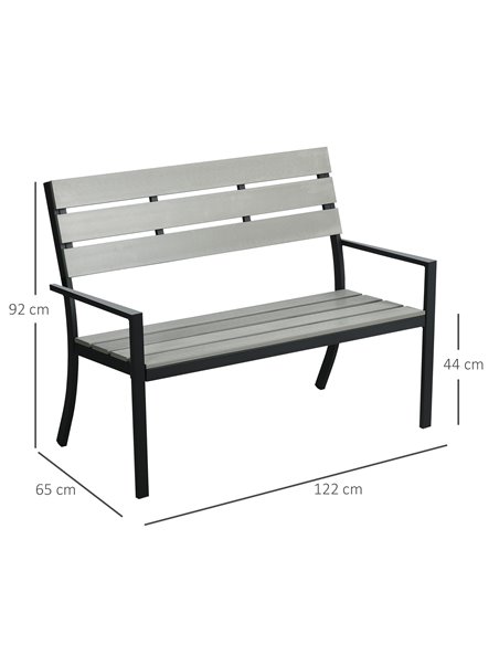 Outsunny 2 Seater Garden Bench, Slatted Outdoor Bench with Steel Frame, Garden Loveseat, 122 x 65 x 92 cm, Grey 84G-054V00GY - pic 65961 | FastDaddyshop